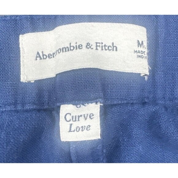 Abercrombie Fitch Women’s Curve Love Dark Blue Linen Blend Wide Leg Pants Size M - Picture 9 of 15